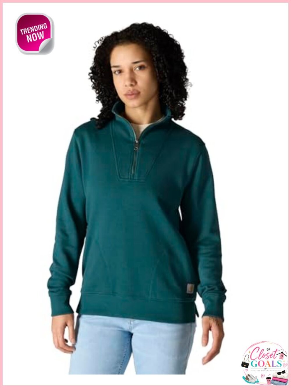 TENCEL Fiber Half-Zip Sweatshirt Relaxed Fit Long Sleeve Womens